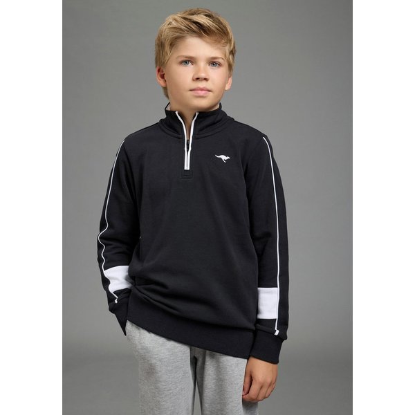 KangaROOS Sweatshirt Troyer-Sweatshirt mit kontrastfarbigen Einsatz und KangaROOS Stickerei Troyer mit modischen Ärmeleinsätzen, Reißverschluss, bequeme Passfor
