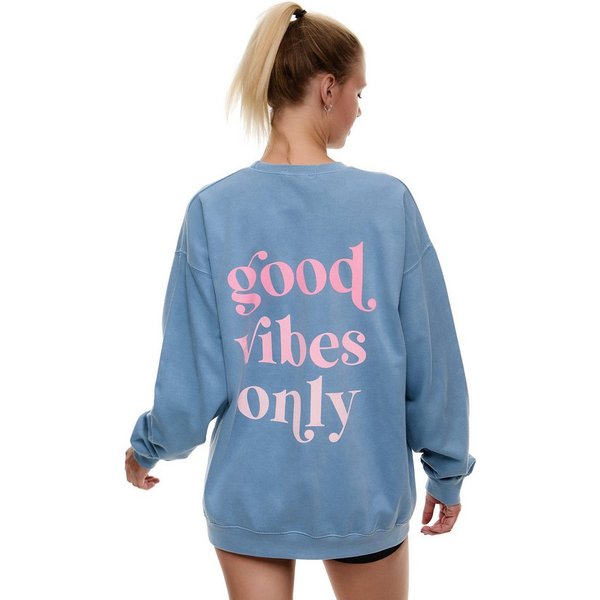 Worldclassca Sweatshirt Worldclassca Oversized Sweatshirt Good Vibes Print Langarm Pullover Freizeit Shirt