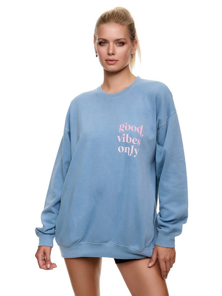 Worldclassca Sweatshirt Worldclassca Oversized Sweatshirt Good Vibes Print Langarm Pullover Freizeit Shirt – Bild 2 von 4