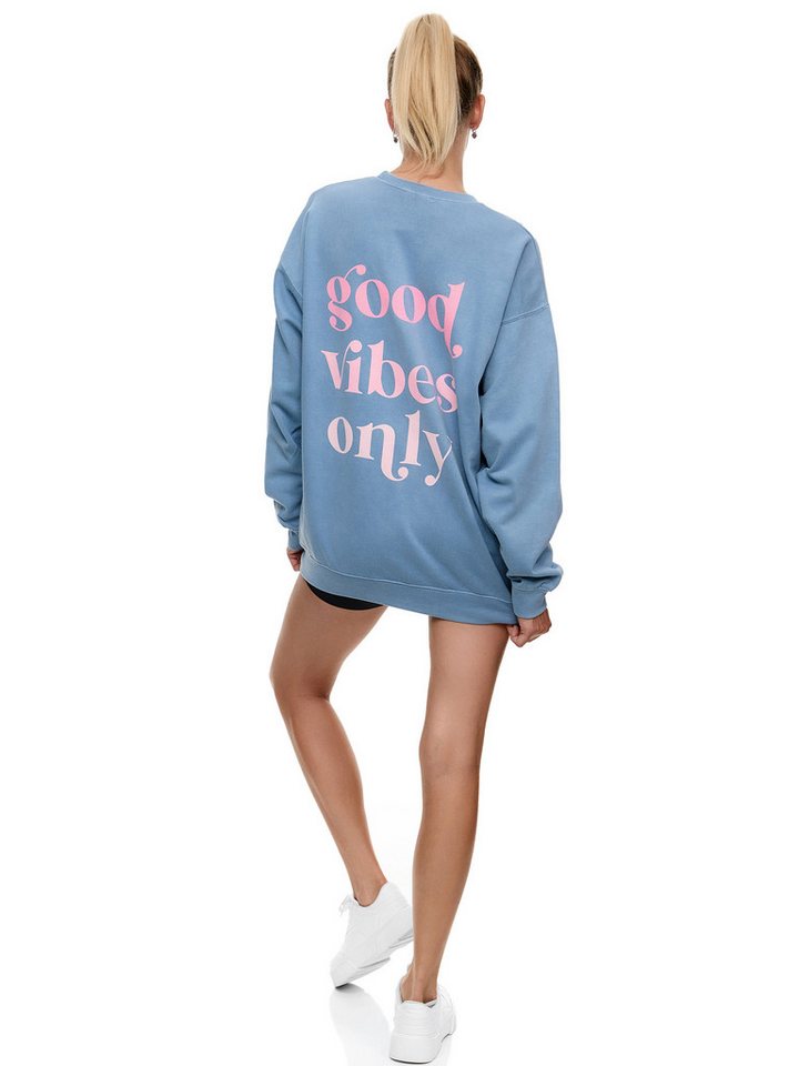 Worldclassca Sweatshirt Worldclassca Oversized Sweatshirt Good Vibes Print Langarm Pullover Freizeit Shirt – Bild 3 von 4