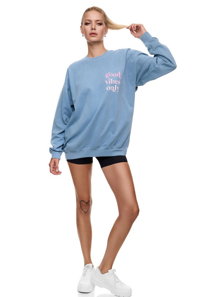 Worldclassca Sweatshirt Worldclassca Oversized Sweatshirt Good Vibes Print Langarm Pullover Freizeit Shirt – Bild 4 von 4