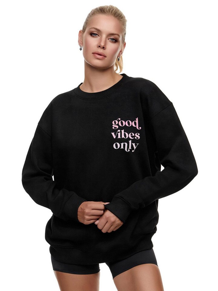 Worldclassca Sweatshirt Worldclassca Oversized Sweatshirt Good Vibes Print Langarm Pullover Freizeit Shirt – Bild 2 von 4