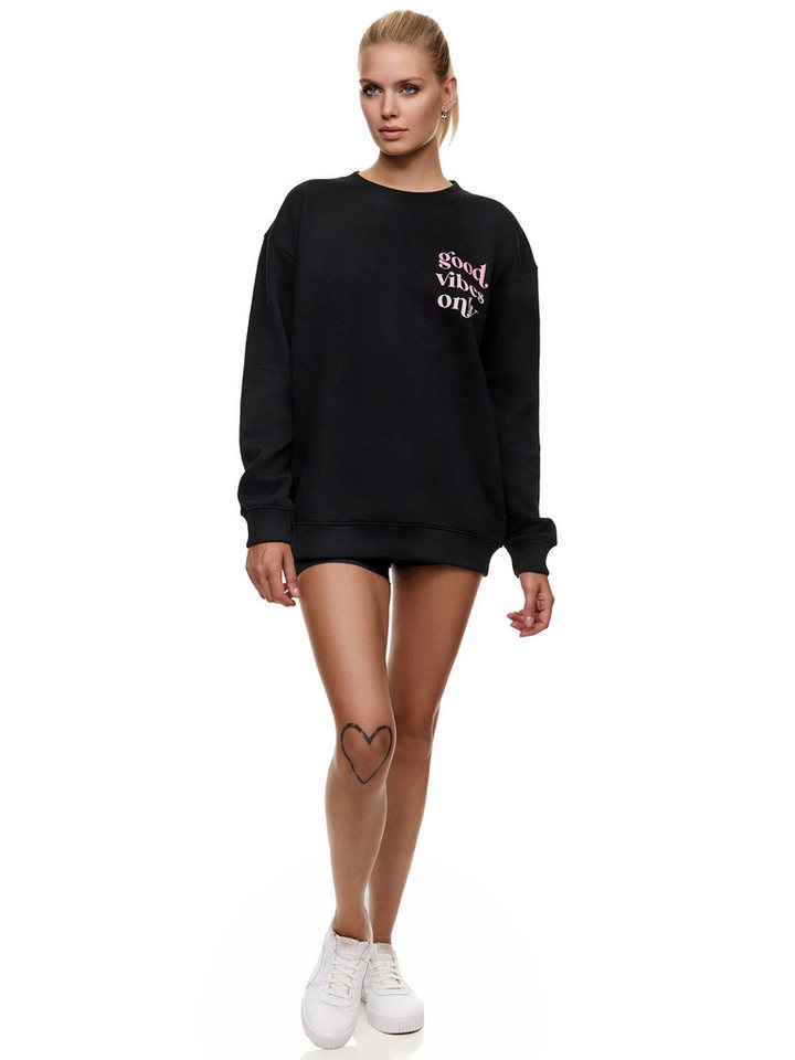 Worldclassca Sweatshirt Worldclassca Oversized Sweatshirt Good Vibes Print Langarm Pullover Freizeit Shirt – Bild 3 von 4