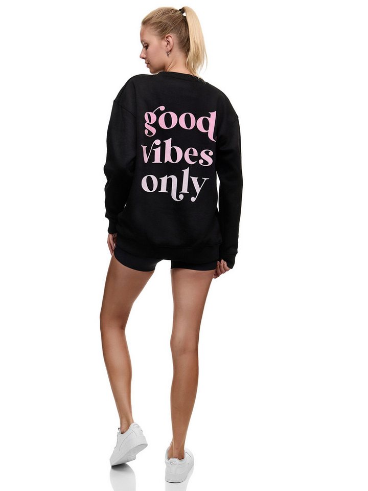 Worldclassca Sweatshirt Worldclassca Oversized Sweatshirt Good Vibes Print Langarm Pullover Freizeit Shirt – Bild 4 von 4
