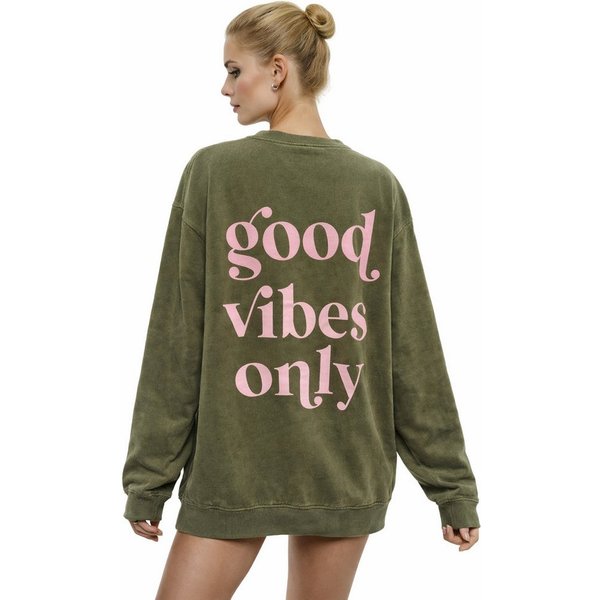 Worldclassca Sweatshirt Worldclassca Oversized Sweatshirt Good Vibes Print Langarm Pullover Freizeit Shirt