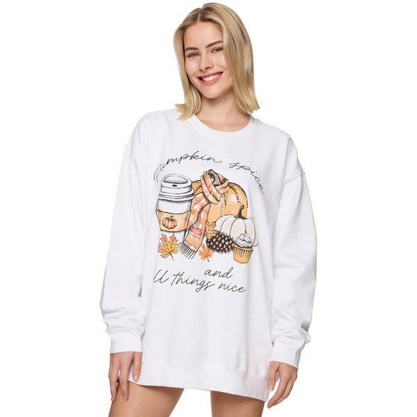 Worldclassca Sweatshirt Worldclassca Oversized Sweatshirt PUMPKIN Print Langarm Pullover Pulli PRINT PUMPKIN SPICE AND ALL THINGS NICE