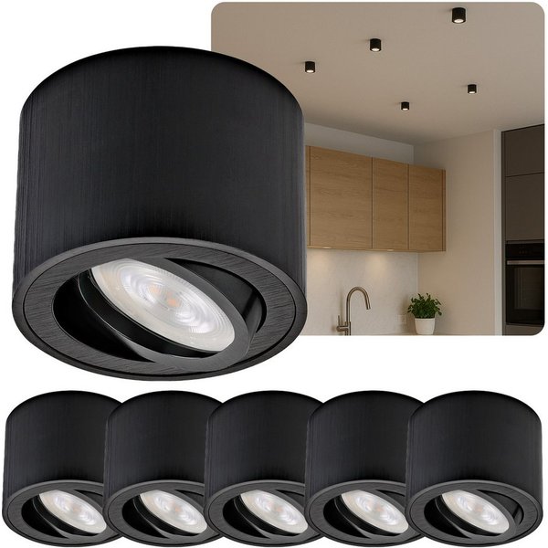 Sweet LED LED Aufbaustrahler 6er Set flache LED Aufbauspots - rund & schwenkbar, 5 W, 230V, LED wechselbar, Warmweiß, LED Deckenlampe, Deckenspot, Deckenstrahle
