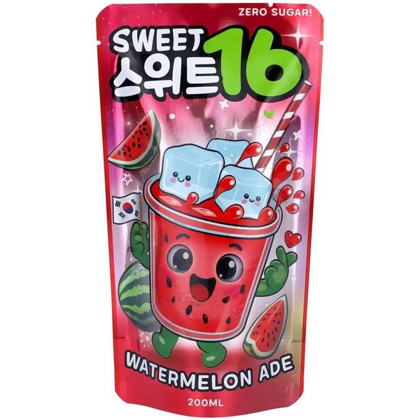 Sweet16 Softgetränk, Sweet16 Wassermelonenlimonade koreanisches Getränk zuckerfrei 200ml