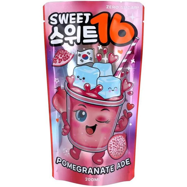 Sweet16 Softgetränk, Sweet16 Granatapfellimonade koreanisches Getränk zuckerfrei 200ml