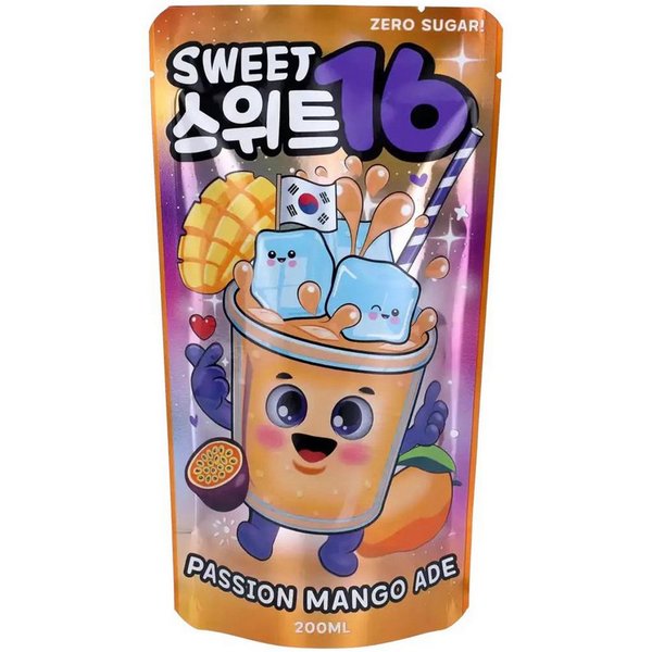 Sweet16 Softgetränk, Sweet16 Passion Mango koreanisches Getränk Ade zuckerfrei 200ml