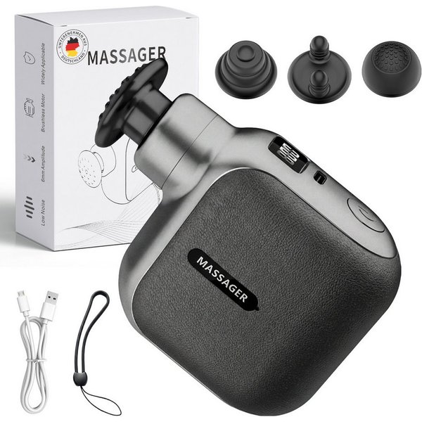 SWGOTA Massagegerät Massagepistole Mini,mit 35 dB leise,6 Stufen,OLED Display,4 Aufsätzen, Für Nacken, Schulter, Rücken & Beine, Fördert Durchblutung, Kompakt