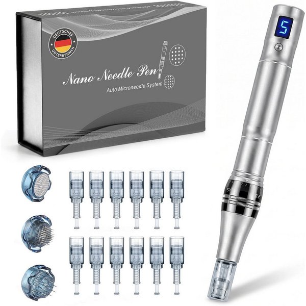 SWGOTA Micro-Needling Microneedling Pen mit 5 Stufen,7 Farbenlicht,12 Nadelköpfe Derma Pen, 1200mAh Microneedling Gerät,0-2,5mm,LCD Anzeige,Hautbildverbesserung