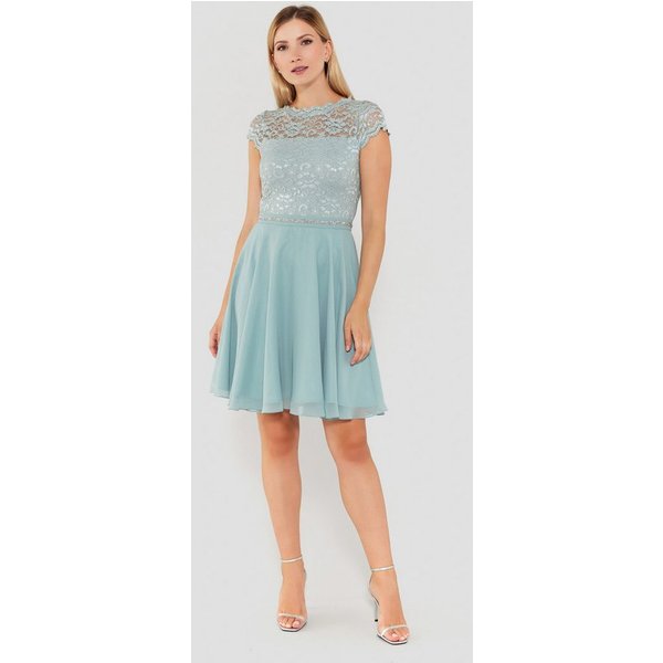 SWING Cocktailkleid - Cocktailkleid mit elastischem Spitzentop Glitzer Gürtel