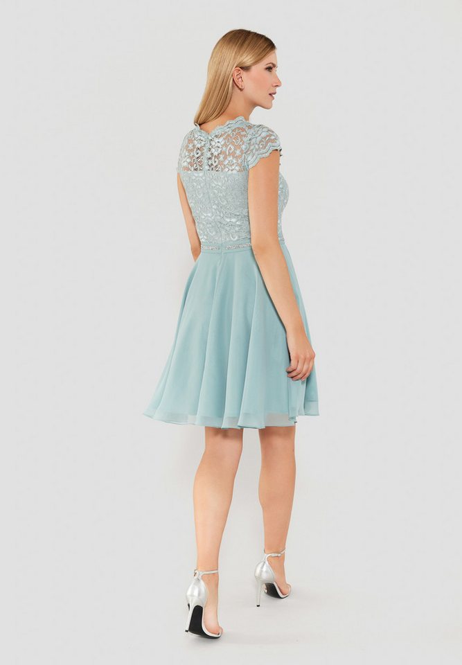 SWING Cocktailkleid - Cocktailkleid mit elastischem Spitzentop Glitzer Gürtel – Bild 2 von 5