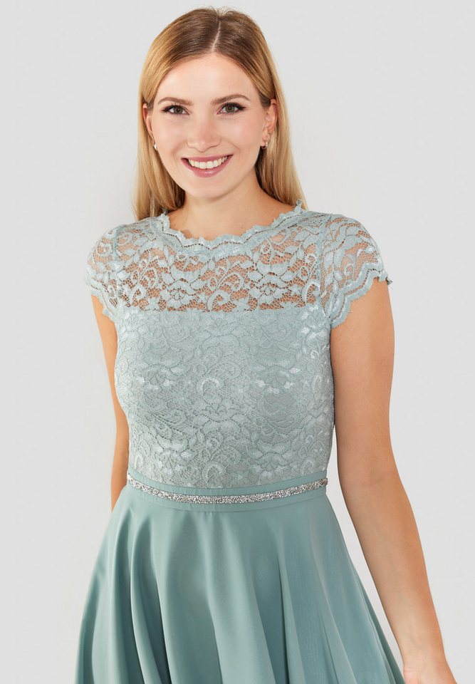 SWING Cocktailkleid - Cocktailkleid mit elastischem Spitzentop Glitzer Gürtel – Bild 3 von 5