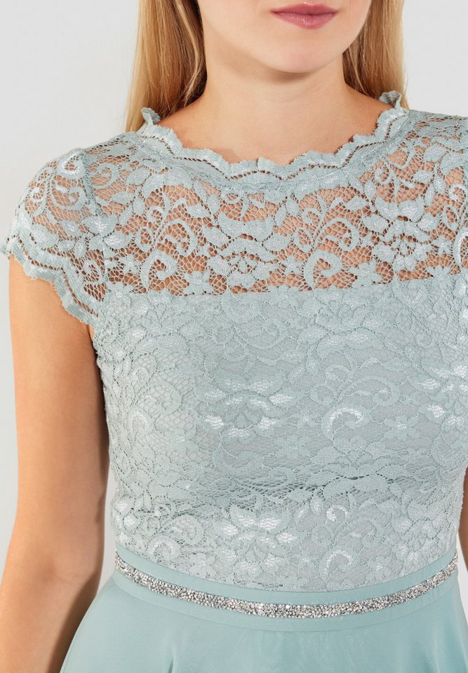 SWING Cocktailkleid - Cocktailkleid mit elastischem Spitzentop Glitzer Gürtel – Bild 4 von 5