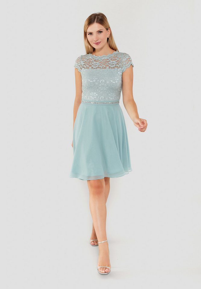 SWING Cocktailkleid - Cocktailkleid mit elastischem Spitzentop Glitzer Gürtel – Bild 5 von 5