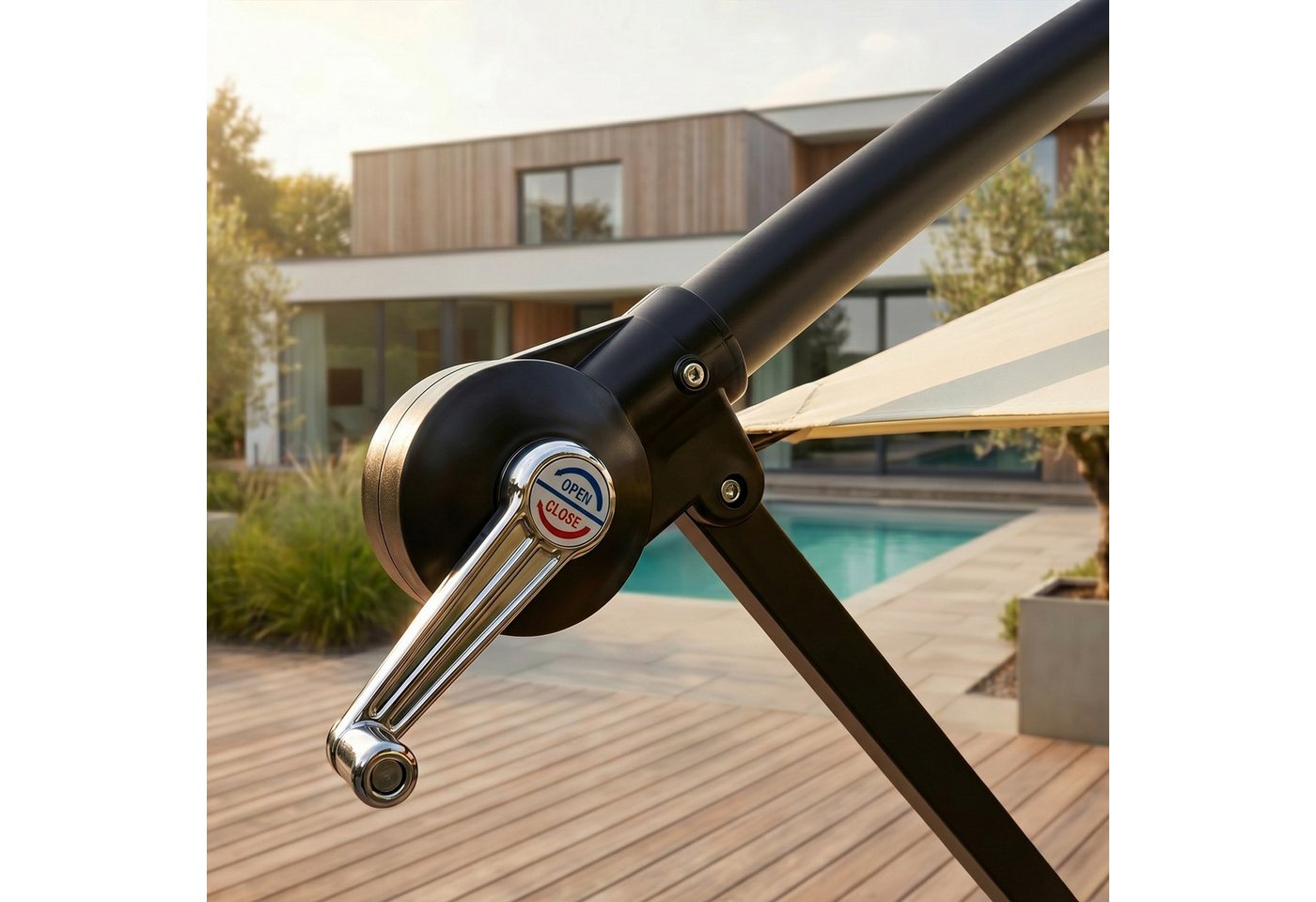 Swing&Harmonie Sonnenschirm mit LED Beleuchtung Luxus Ampelschirm 300 / 350cm, Garten Schirm inkl. Abdeckhaube – Bild 5 von 5