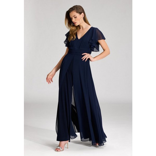 SWING Jumpsuit - Chiffon Jumpsuit mit Überrock und Volantärmeln Oberteil in figurbetonter Passform