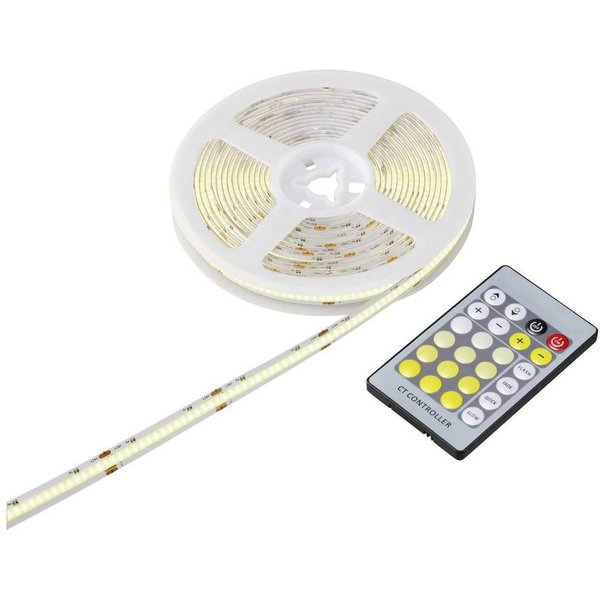Sygonix LED Stripe COB CCT LED Stripe, 5 m SY-5773492, dimmbar, kürzbar, Leuchtmodi einstellbar, selbstklebend