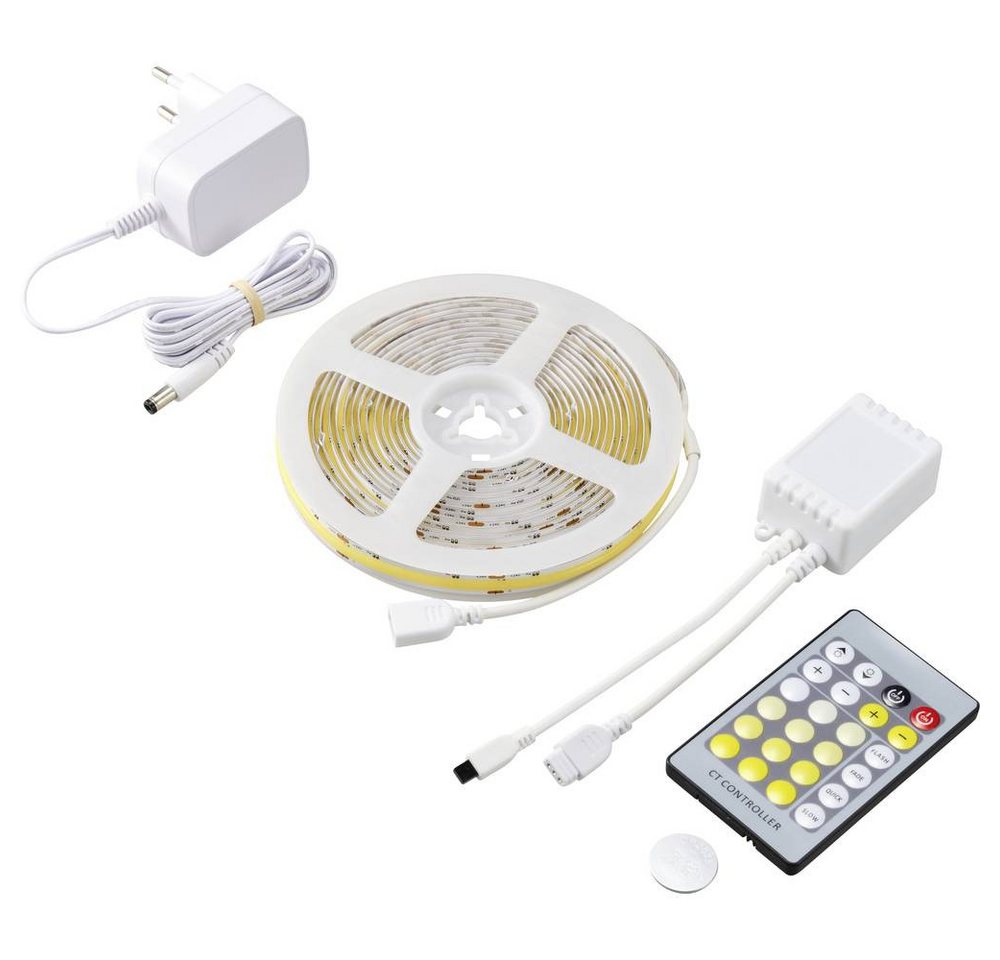 Sygonix LED Stripe COB CCT LED Stripe, 5 m SY-5773492, dimmbar, kürzbar, Leuchtmodi einstellbar, selbstklebend – Bild 4 von 5