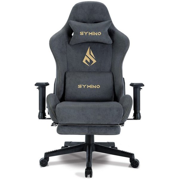 symino Gaming-Stuhl Drehstuhl, verstellbare Armlehnen und Rückenlehne, Memory Foam Kissen mit Fußstütze, Grau