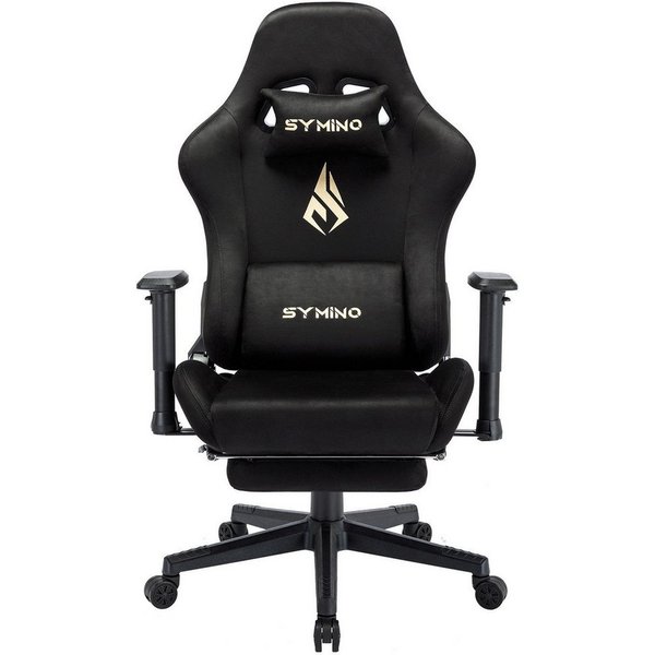 symino Gaming-Stuhl Drehstuhl, verstellbare Armlehnen und Rückenlehne, Memory Foam-Kissen mit Fußstütze, Schwarz