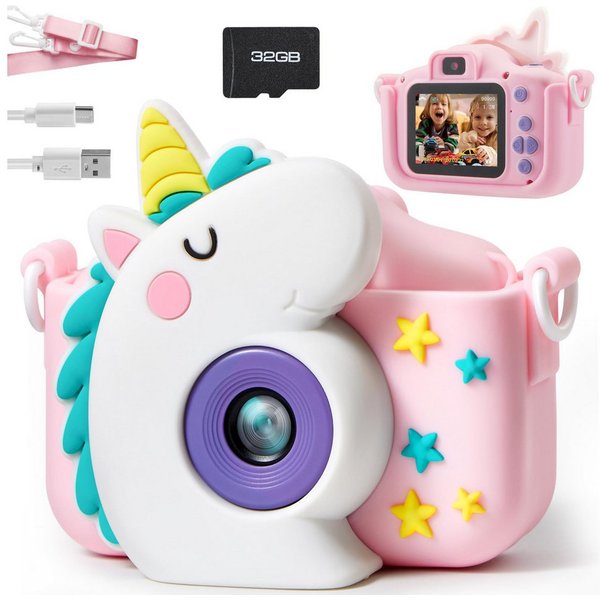 SYNCFUN SYNCFUN Kinder-Selfie-Kamera Einhorn – 1080P, 32GB, ab 3–8 Jahre Kinderkamera (8 MP, USB-Kabel im Lieferumfang enthalten und mit 32 GB SD-Karte)