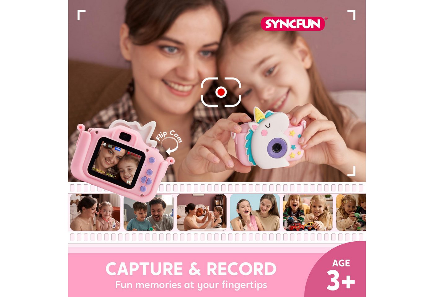 SYNCFUN SYNCFUN Kinder-Selfie-Kamera Einhorn – 1080P, 32GB, ab 3–8 Jahre Kinderkamera (8 MP, USB-Kabel im Lieferumfang enthalten und mit 32 GB SD-Karte) – Bild 2 von 5