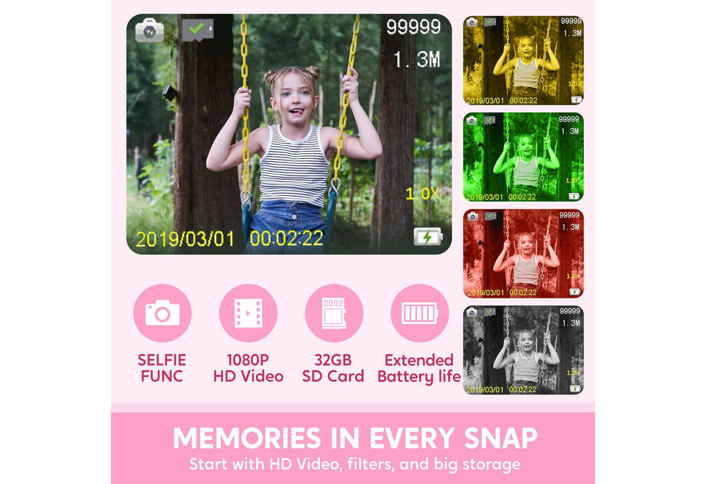 SYNCFUN SYNCFUN Kinder-Selfie-Kamera Einhorn – 1080P, 32GB, ab 3–8 Jahre Kinderkamera (8 MP, USB-Kabel im Lieferumfang enthalten und mit 32 GB SD-Karte) – Bild 4 von 5