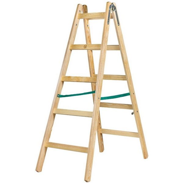 Systafex® Doppelleiter Leiter Doppelstufenleiter Stehleiter Holzleiter 2x5 Stufen Höhe 1,55m (Fertige Doppelstufenleiter mit 5 Stufen, 1-St., Leiter mit Sicheru