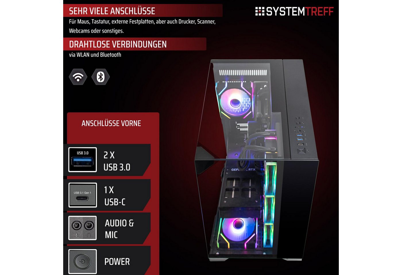 SYSTEMTREFF Intel Core i7-14700F mit Nvidia GeForce RTX 5060 8GB Gaming-PC-Komplettsystem (27", Intel 14700F 14700F, Nvidia GeForce RTX 5060, 32 GB RAM, 1000 GB – Bild 4 von 5