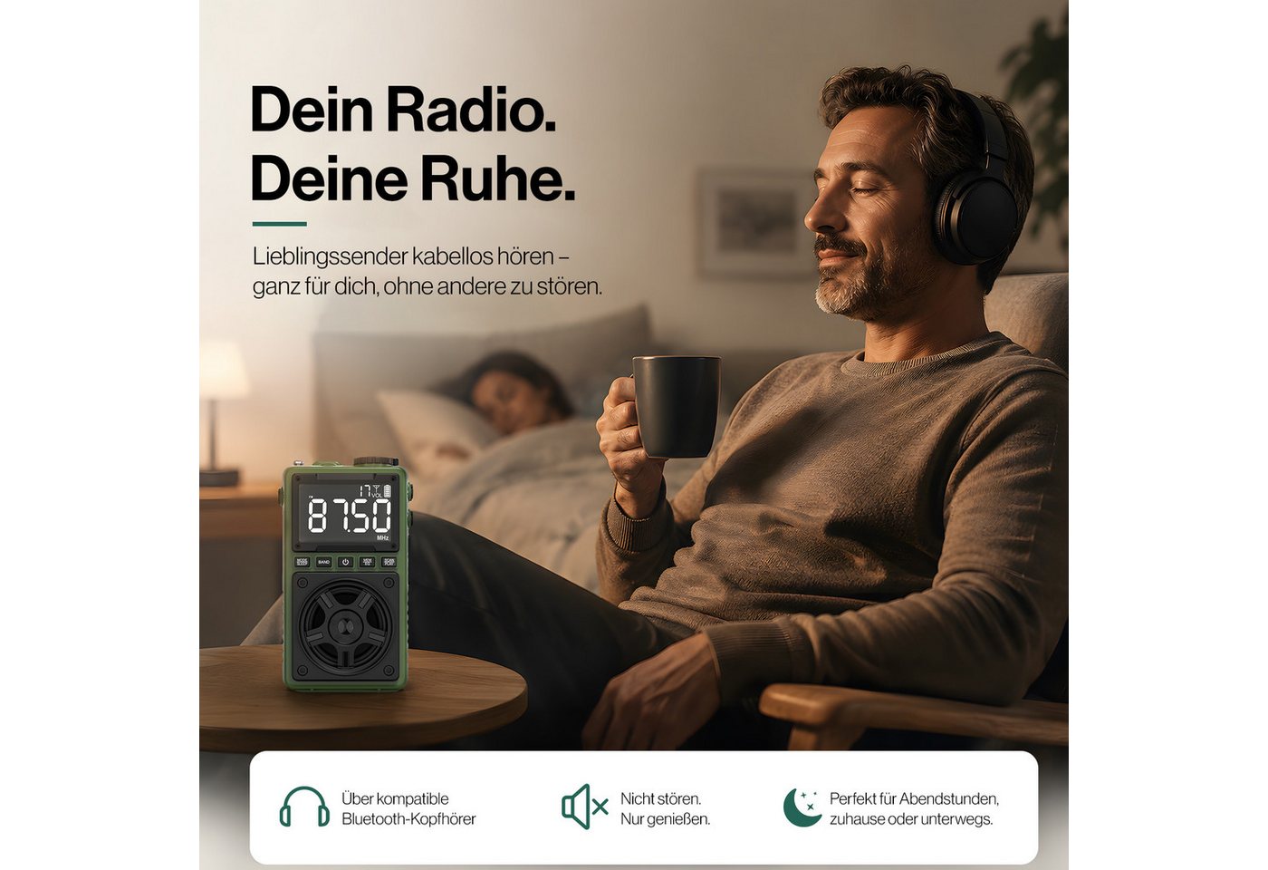 Sytifro Bluetooth Radio mit Lautsprecher, Tragbares FM AM SW Radio (Retro Radio mit LED Licht, wiederaufladbarer Akku, 4 W, USB-C Laden, TF Karte Wiedergabe, Ou – Bild 4 von 5