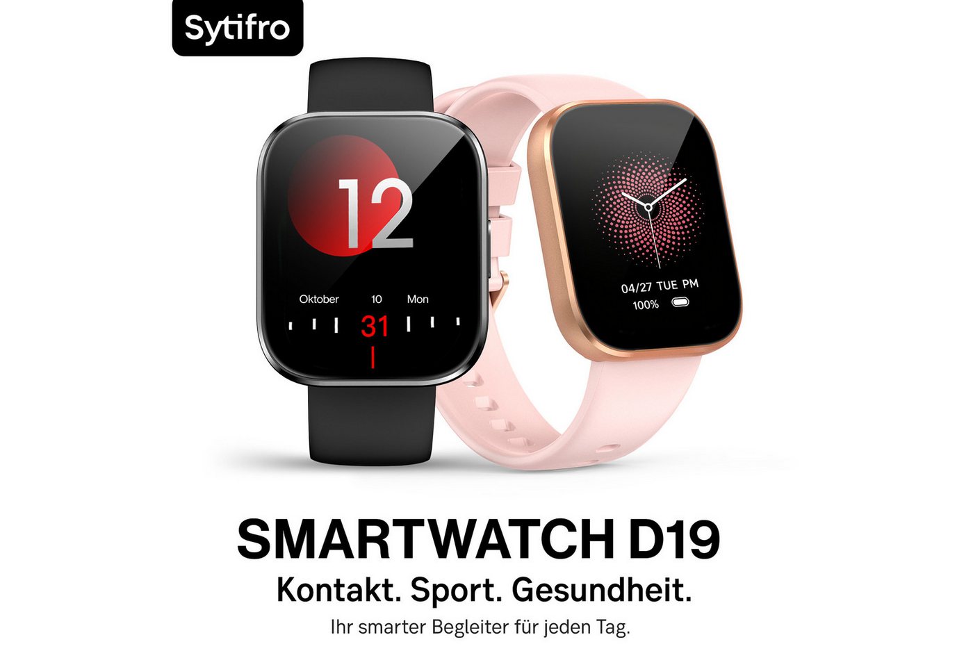 Sytifro Smartwatch Damen Herren, Fitnessuhr mit Diamantgeschliffenes Design Smartwatch (Full Touch Square Fine Sportuhr Damen cm) – Bild 2 von 5