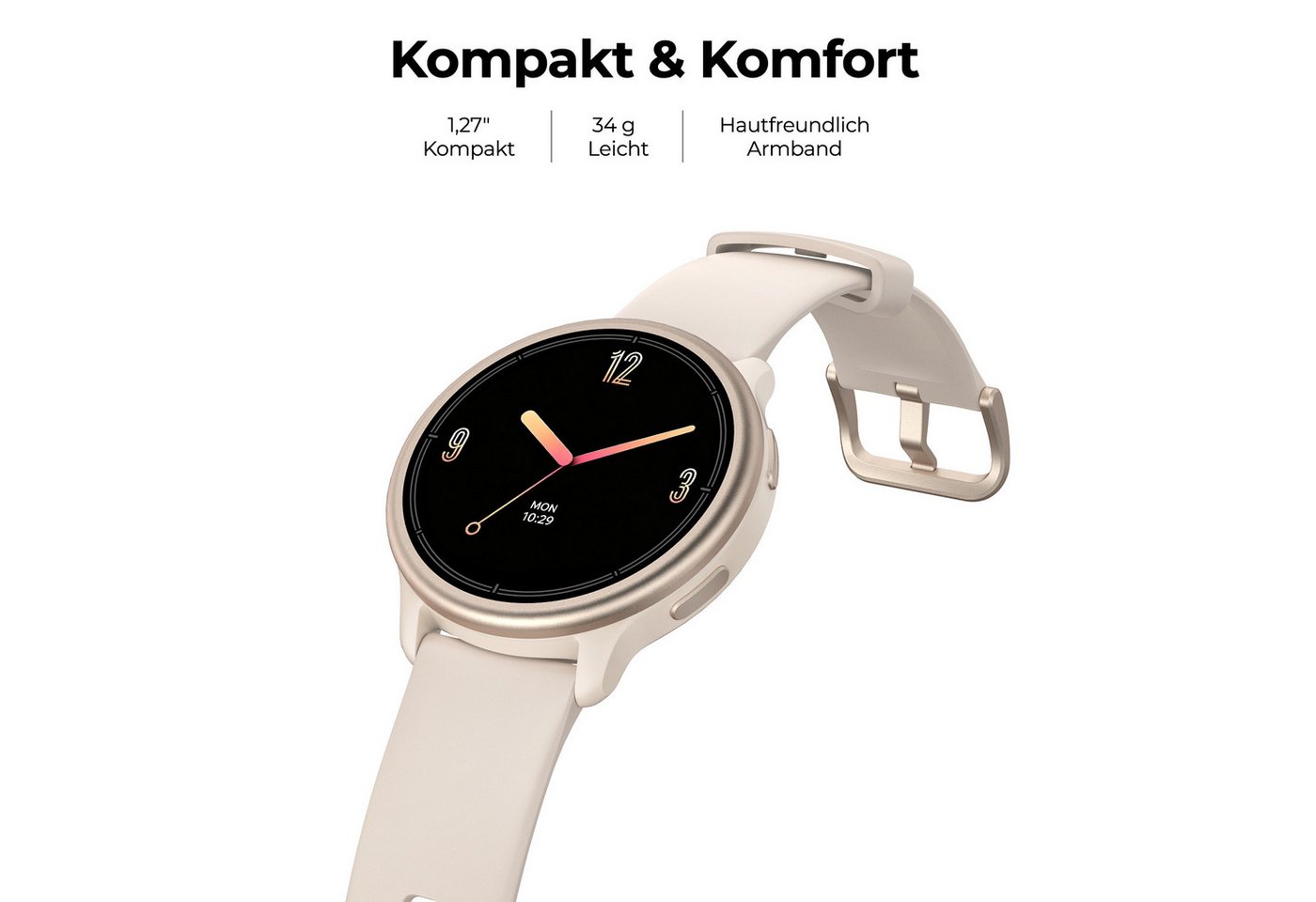 Sytifro Smartwatch Damen– leichte & dünne, Uhr Damen mit 1,27" AMOLED Display Smartwatch (1,27 Zoll cm) Fitnessuhr Damen mit Schrittzähler, über 100 Sportmodi,  – Bild 2 von 5