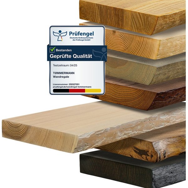 tømmermann Wandregal Schweberegal Holzregal mit Baumkante - Hängeregal aus Massivholz, Komplett-Set