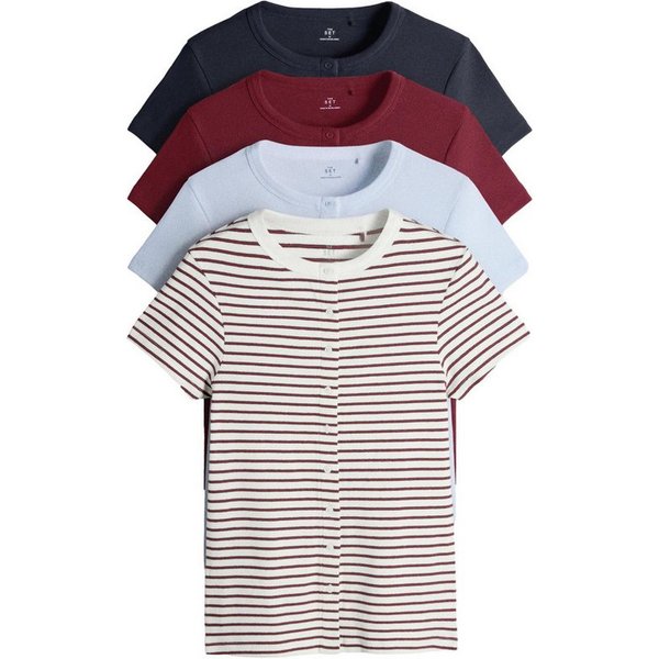 The Set T-Shirt The Set Gerippte, geknöpfte T-Shirts, 4er-Pack (4-tlg)
