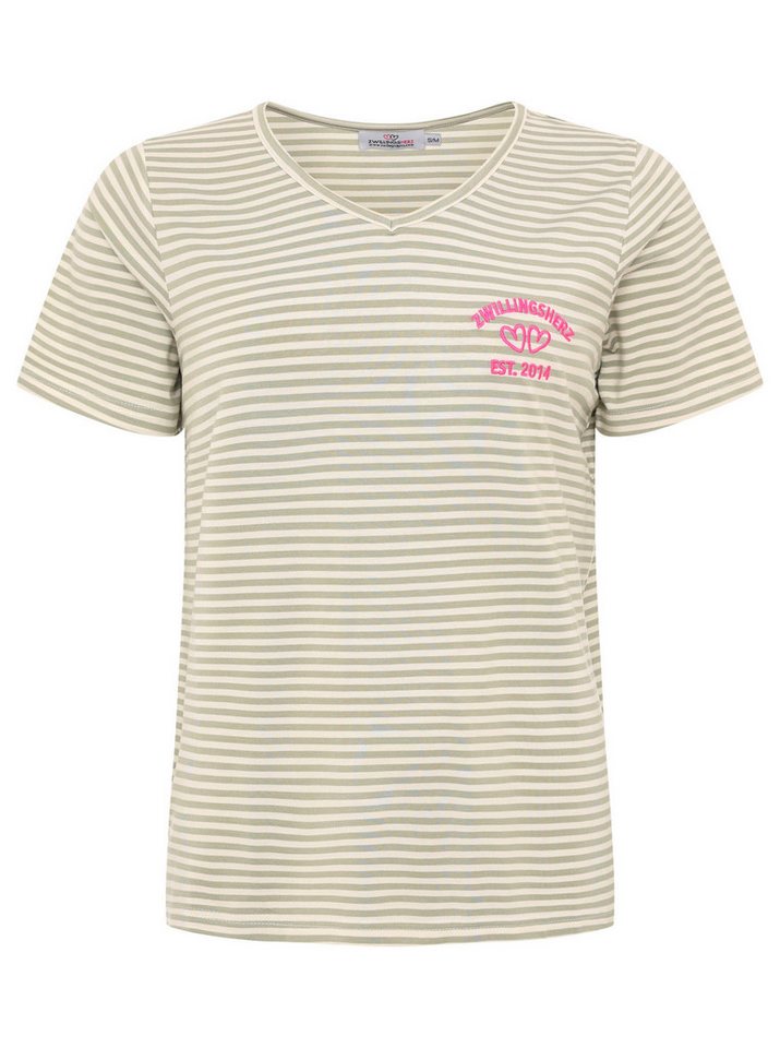 Zwillingsherz T-Shirt "Zwillingsherz" V-Neck, gestreift, kleines Motiv gestickt – Bild 2 von 5