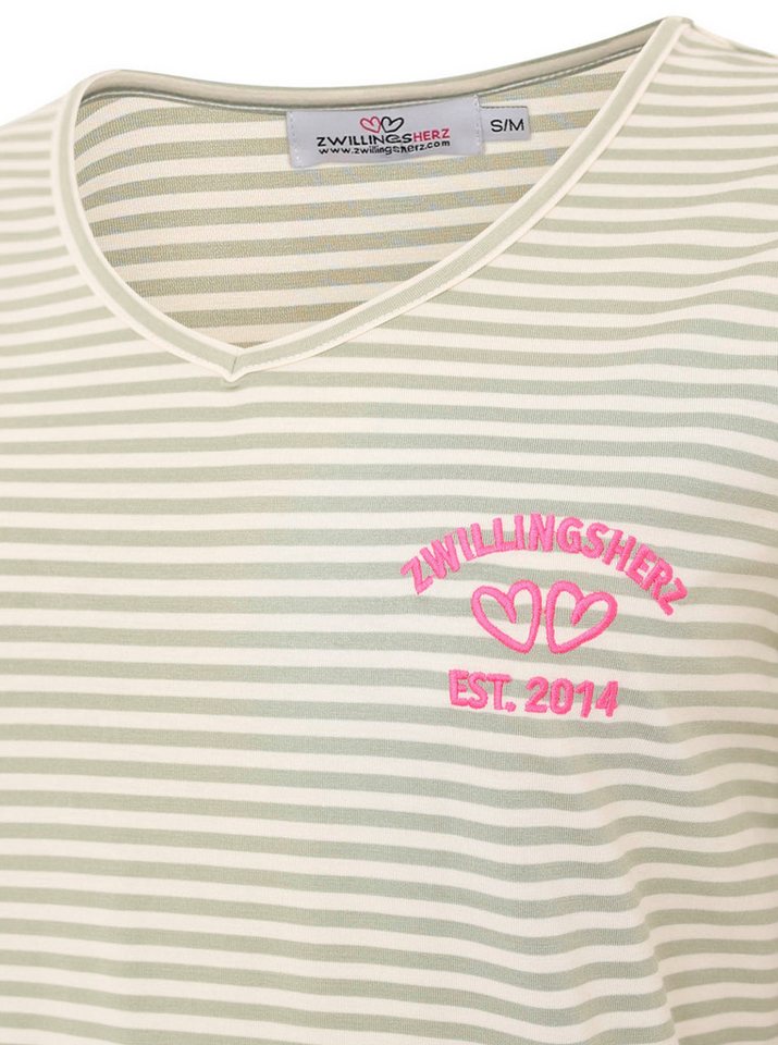 Zwillingsherz T-Shirt "Zwillingsherz" V-Neck, gestreift, kleines Motiv gestickt – Bild 5 von 5