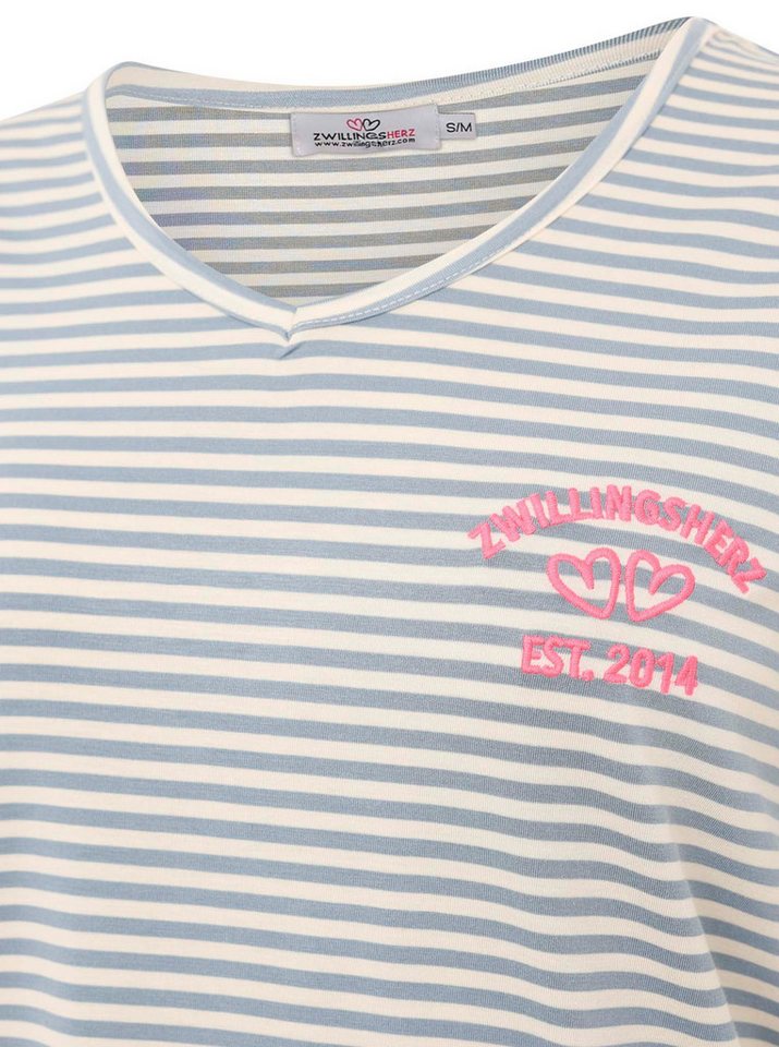 Zwillingsherz T-Shirt "Zwillingsherz" V-Neck, gestreift, kleines Motiv gestickt – Bild 5 von 5