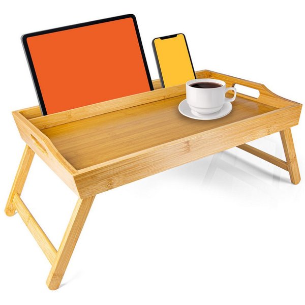 Dimono Tabletttisch DIMONO Bambus Bett Tablett – Klappbares Frühstücks- & Serviertablett, Serviertablett Betttisch
