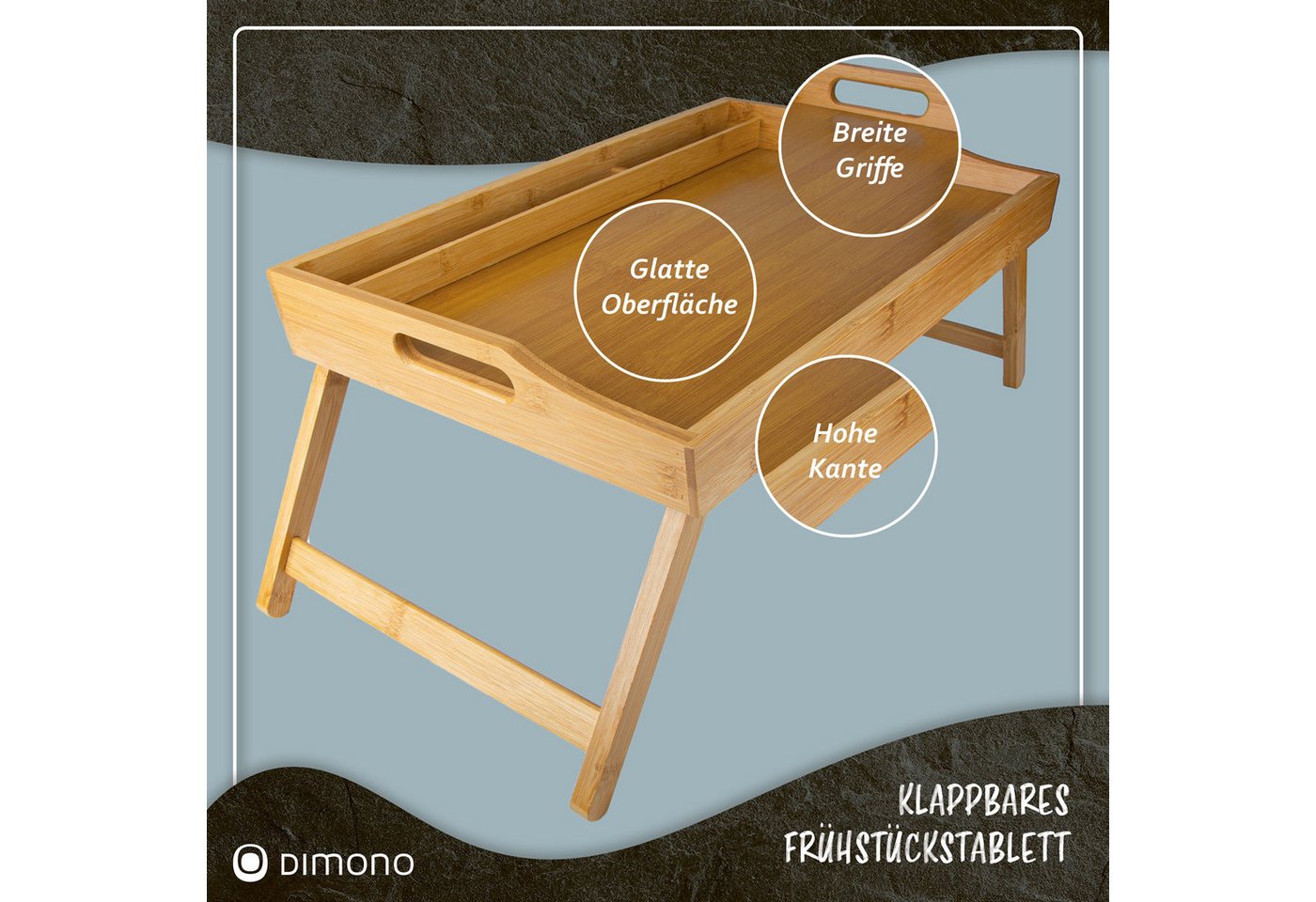 Dimono Tabletttisch DIMONO Bambus Bett Tablett – Klappbares Frühstücks- & Serviertablett, Serviertablett Betttisch – Bild 2 von 5