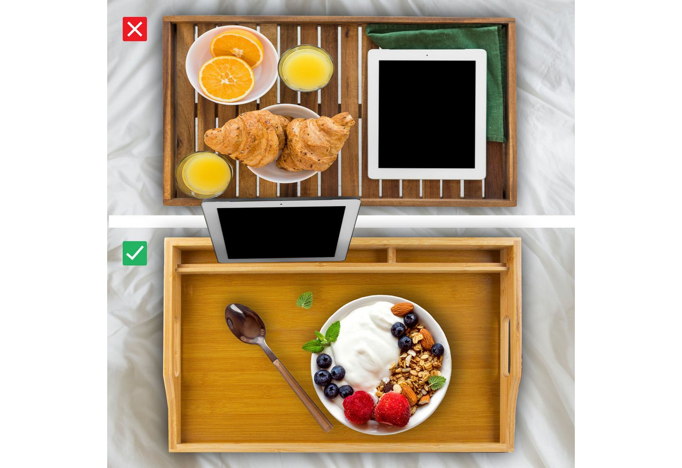 Dimono Tabletttisch DIMONO Bambus Bett Tablett – Klappbares Frühstücks- & Serviertablett, Serviertablett Betttisch – Bild 4 von 5