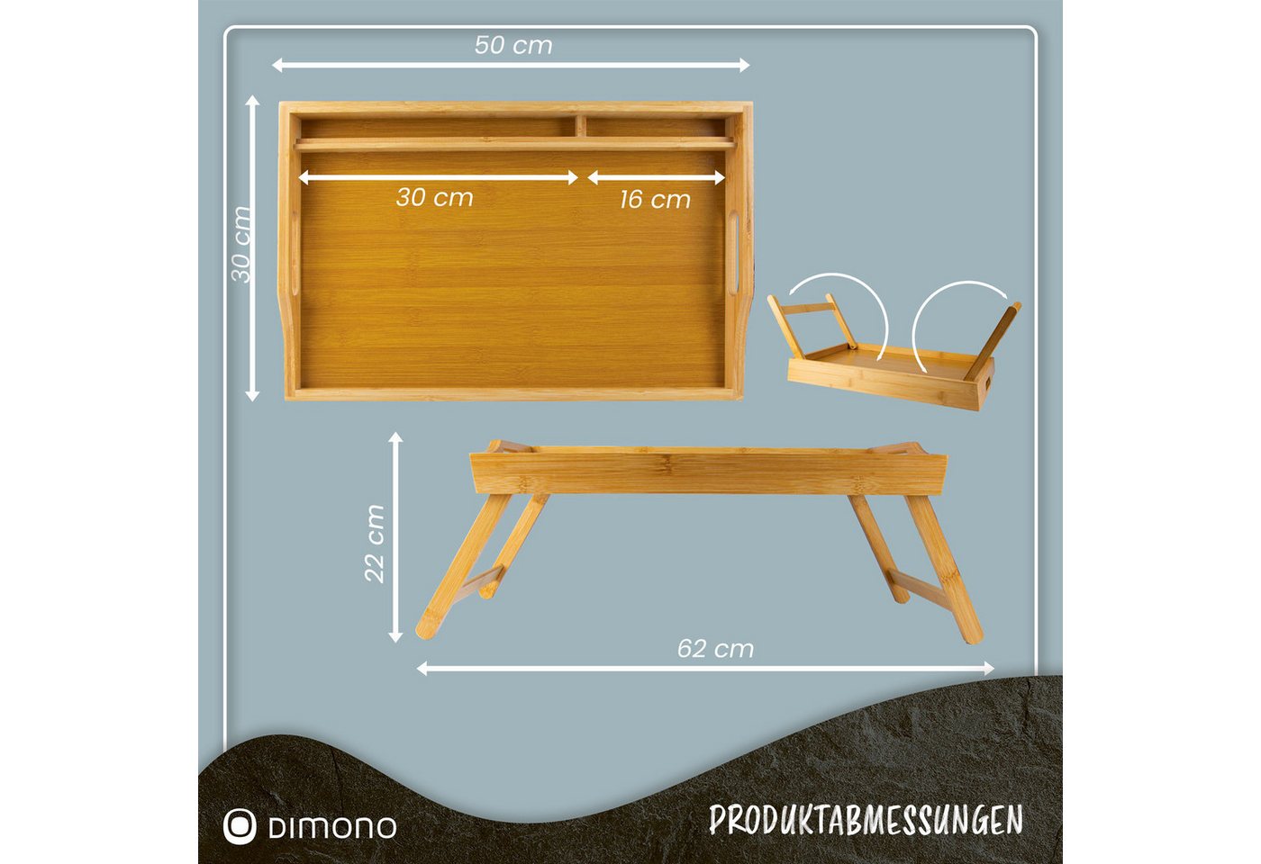 Dimono Tabletttisch DIMONO Bambus Bett Tablett – Klappbares Frühstücks- & Serviertablett, Serviertablett Betttisch – Bild 5 von 5