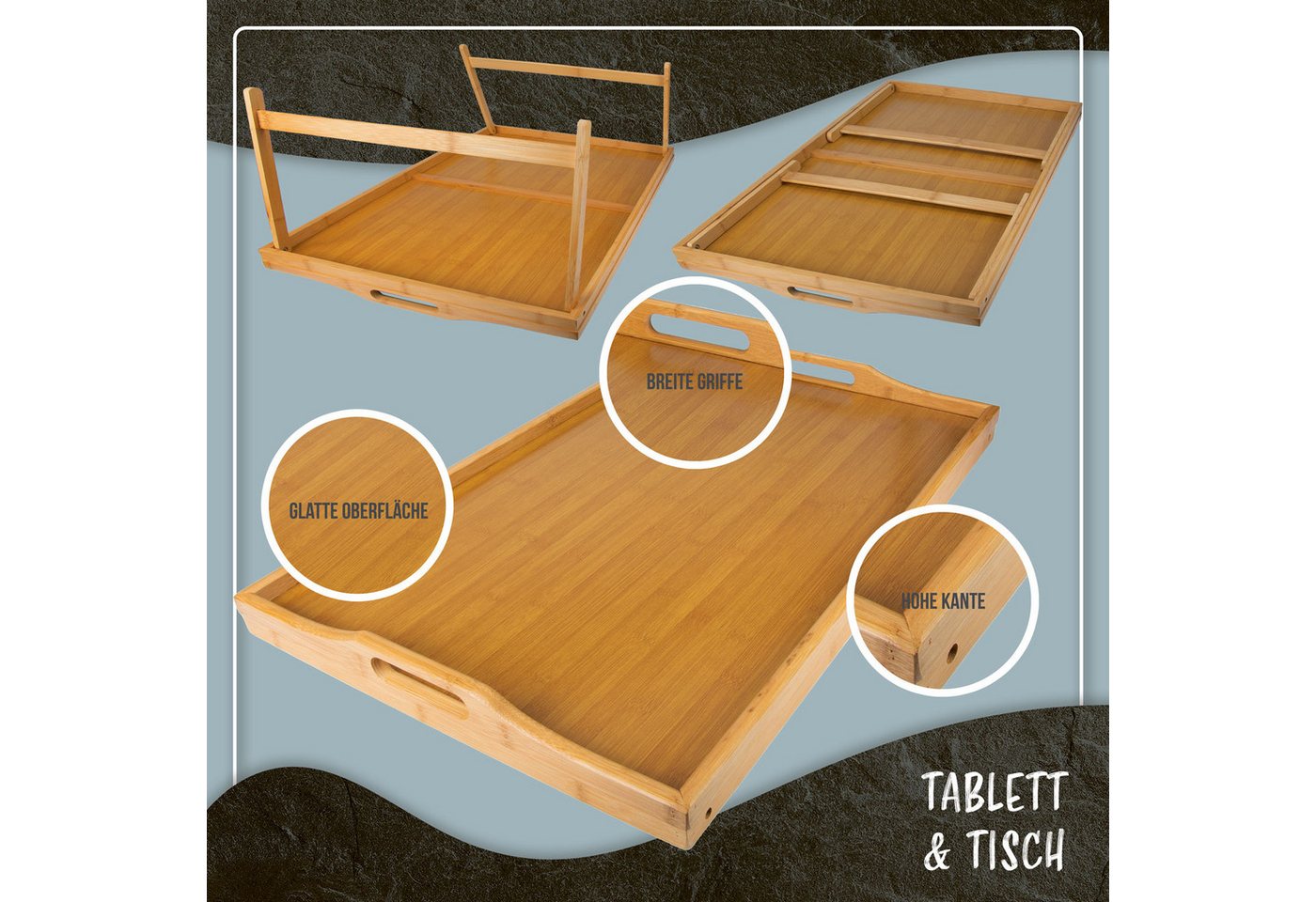 Dimono Tabletttisch DIMONO Bambus Bett Tablett – Klappbares Frühstücks- & Serviertablett, Serviertablett Betttisch – Bild 4 von 5