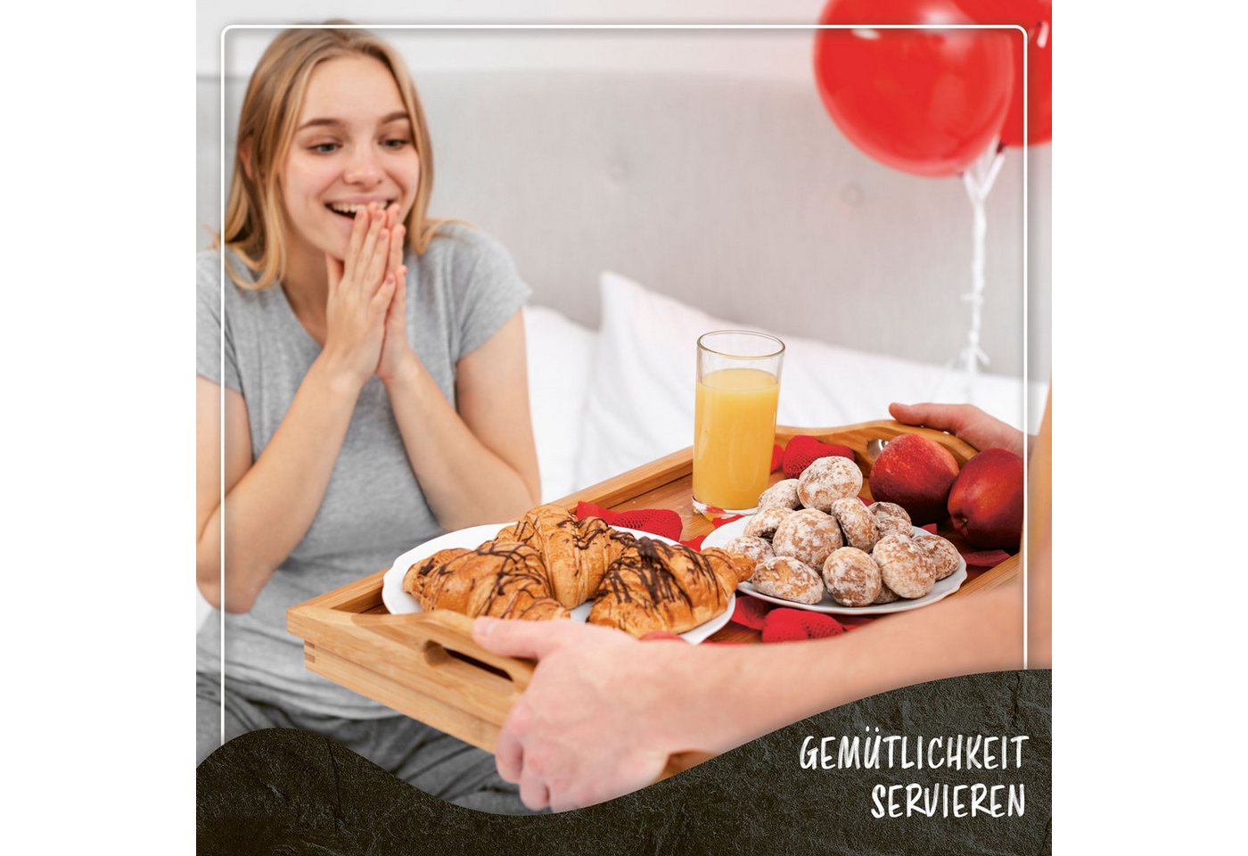 Dimono Tabletttisch DIMONO Bambus Bett Tablett – Klappbares Frühstücks- & Serviertablett, Serviertablett Betttisch – Bild 5 von 5
