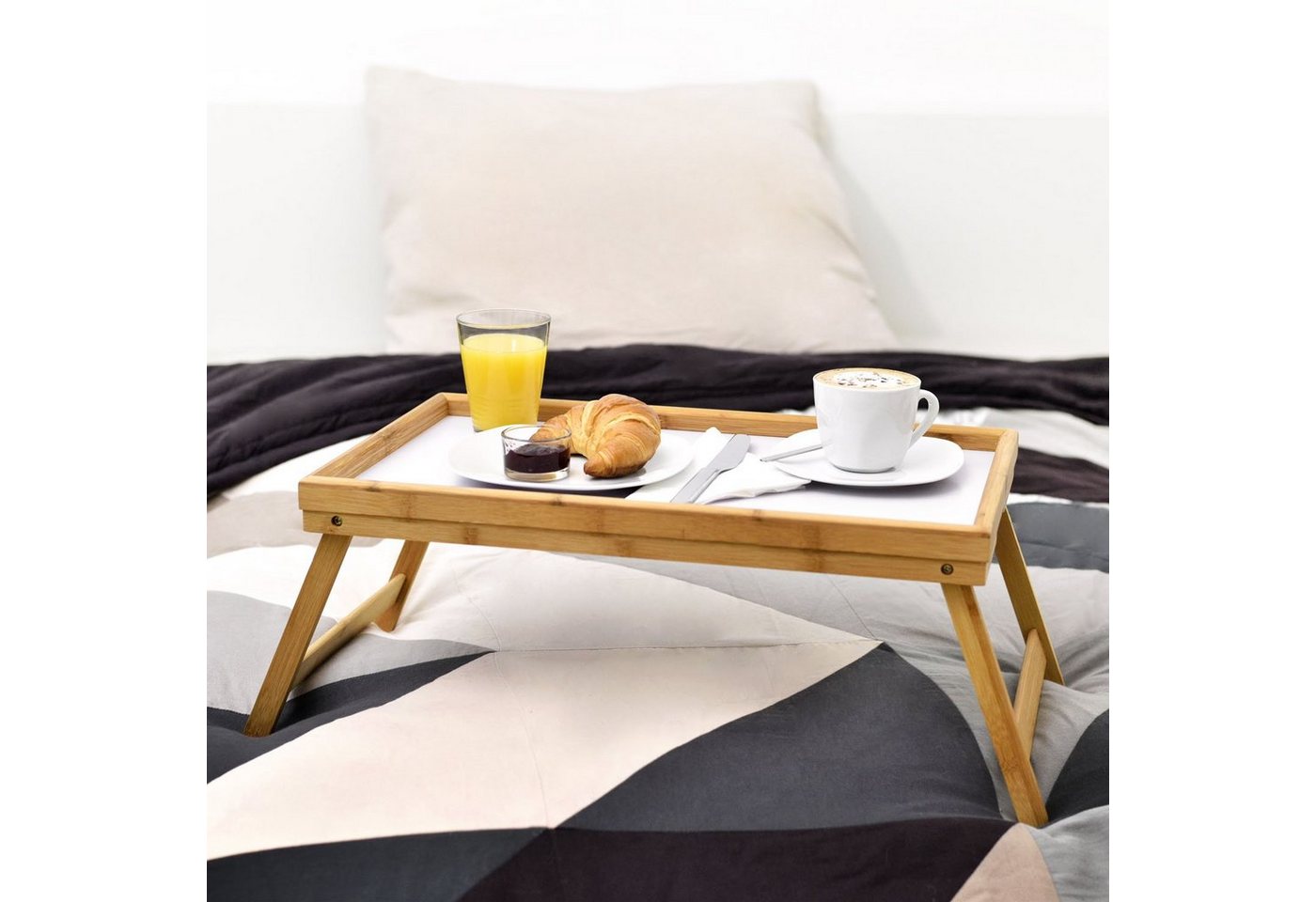 Dimono Tabletttisch DIMONO Bambus Bett Tablett – Klappbares Frühstücks- & Serviertablett, Serviertablett Betttisch – Bild 5 von 5