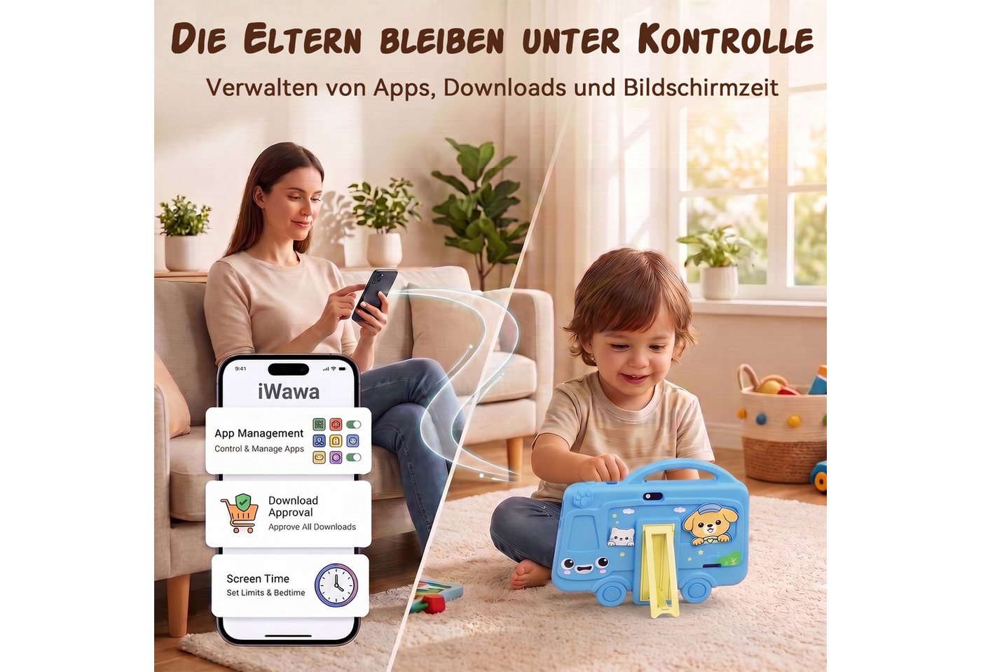 TABWEE 7 Zoll Kinder Tablet IPS HD Display mit Kinderuhr WiFi Tablet (7", 32 GB, laute Lautsprecher, 3000 mAh, ungiftige Hülle, für Kinder 3-8 Jahre) – Bild 4 von 5
