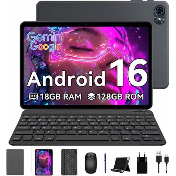 TABWEE T8(18+128) 10.1” 6000 mAh Android 16 mit Tastatur Maus Stift Tablet (10.1", 128 GB, 5G wifi, Android 16, Gemini AI, PC-Modus)