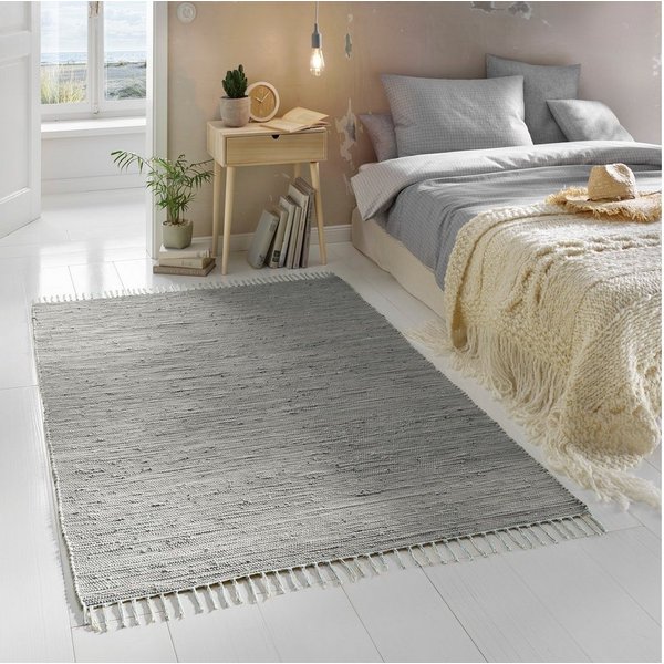 TaCa Home Teppich Handweb Flicken-Teppich Fleckerl, rechteckig, Höhe: 5 mm, Grau - 70 x 140 cm